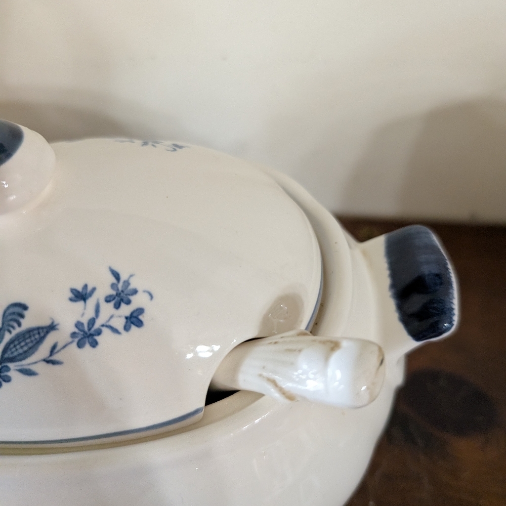 Vintage Delft Ceramic Soup Tureen Lid & Ladle Farm Country Design Kitchen Decor - Picture 6 of 13